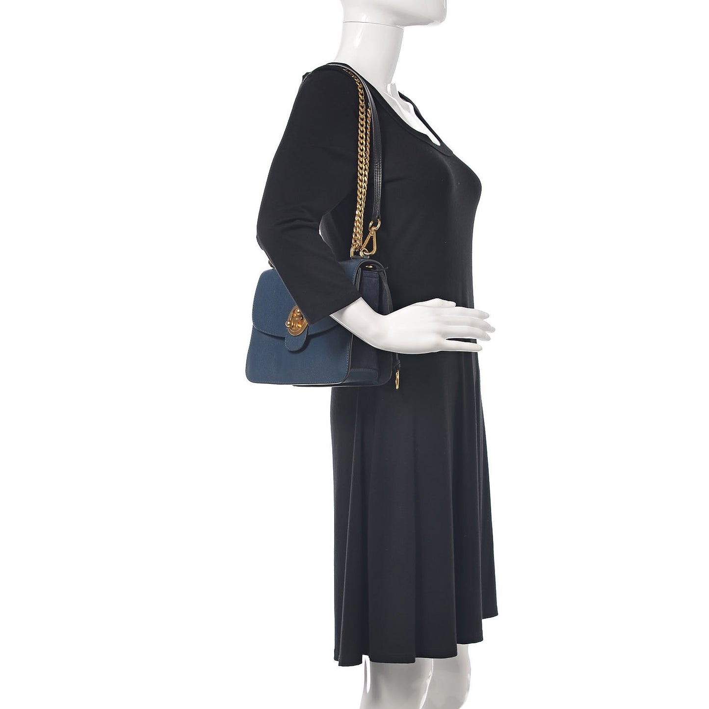 Goatskin Medium Mily Shoulder Bag Denim Blue