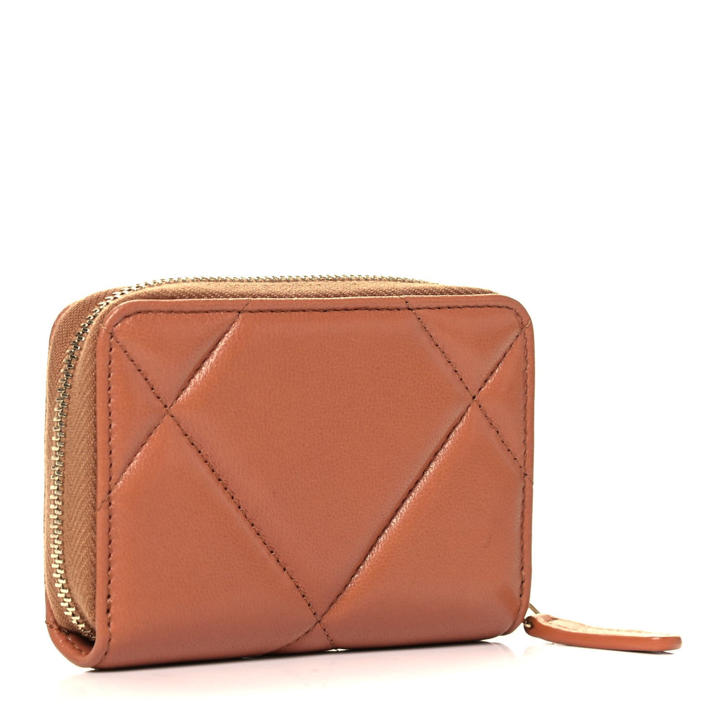Lambskin Quilted Chanel 19 Zip Around Coin Purse Wallet Brown