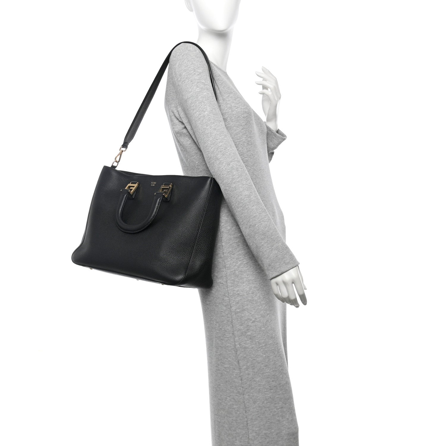 Fendi Cuoio Romano Selleria Medium FF Tote Black 2 of 10