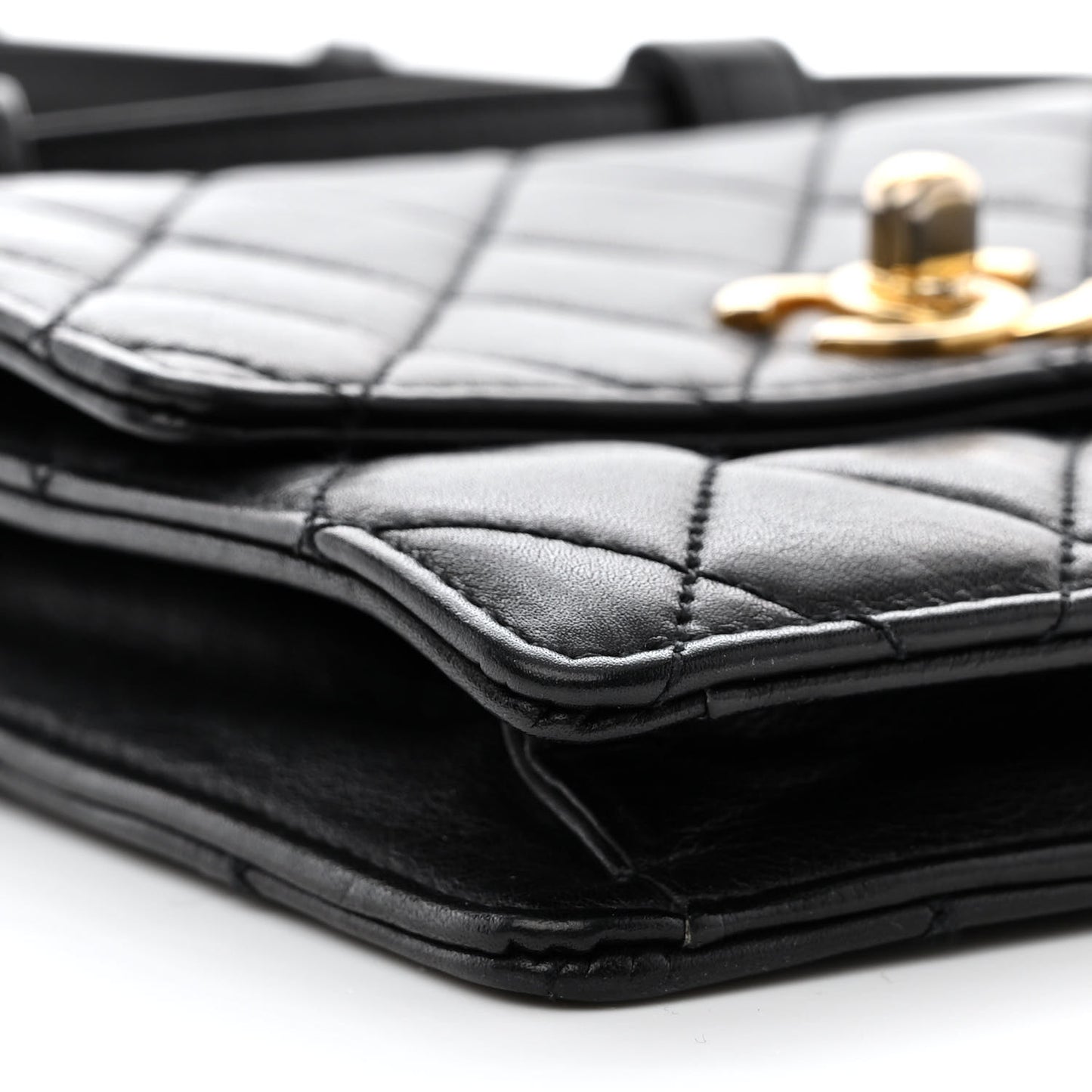 Lambskin Quilted Flap Waist Belt Bag 75 30 Black