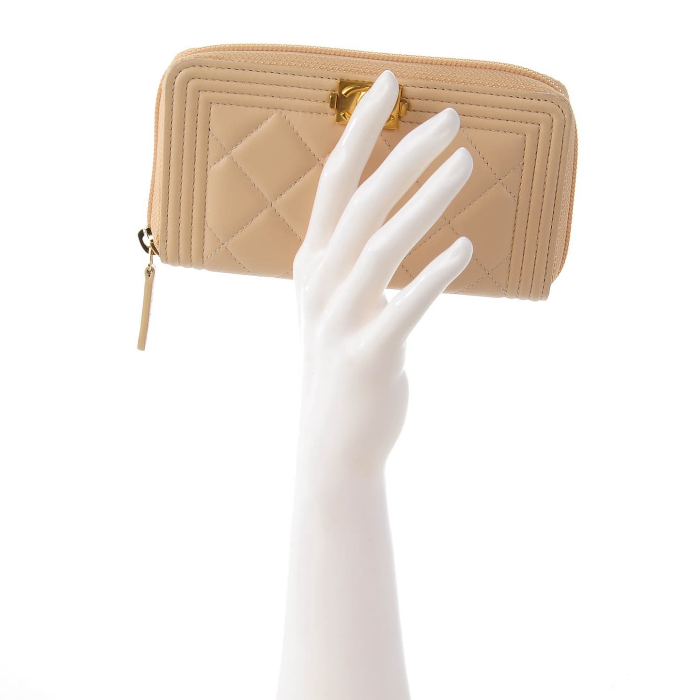 Lambskin Quilted Small Boy Zip Around Wallet Beige