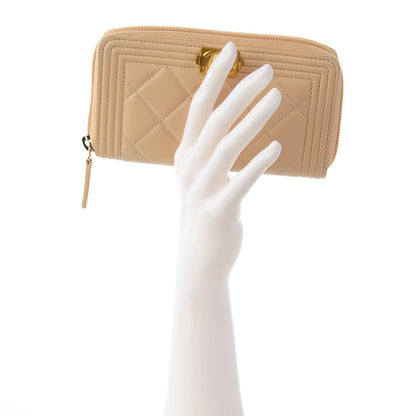 Chanel Lambskin Quilted Small Boy Zip Around Wallet Beige 2 of 8