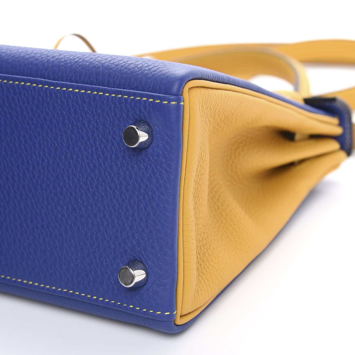 Hermes Togo Horseshoe Kelly Retourne 25 Bleu Electrique Jaune Ambre 10 of 11
