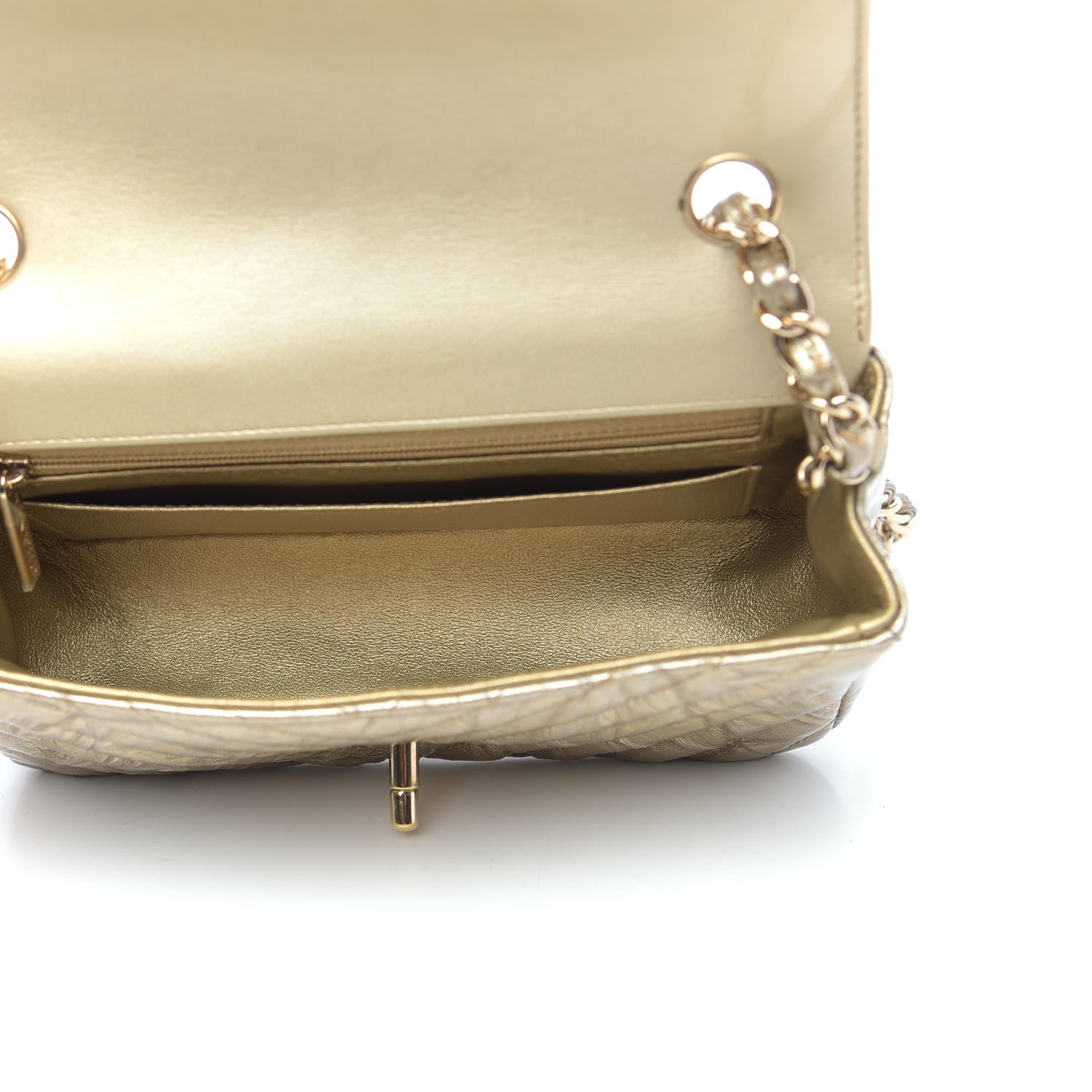 Chanel Patent Metallic Crumpled Calfskin Chevron Quilted Mini Rectangular Flap Gold 5 of 13