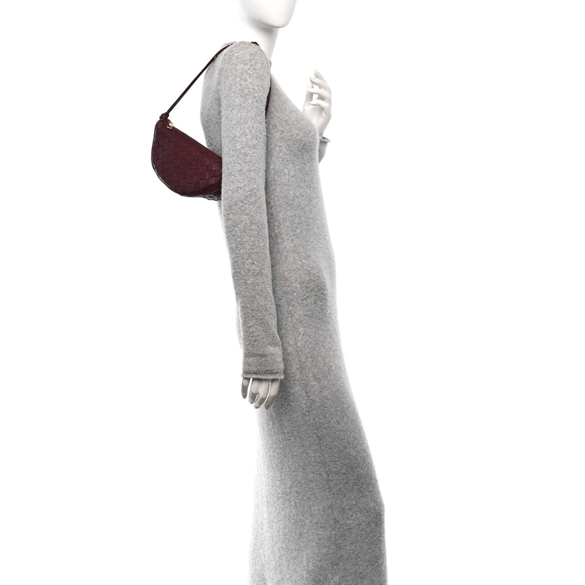 Nappa Intrecciato Half Moon Pouch On Strap Barolo