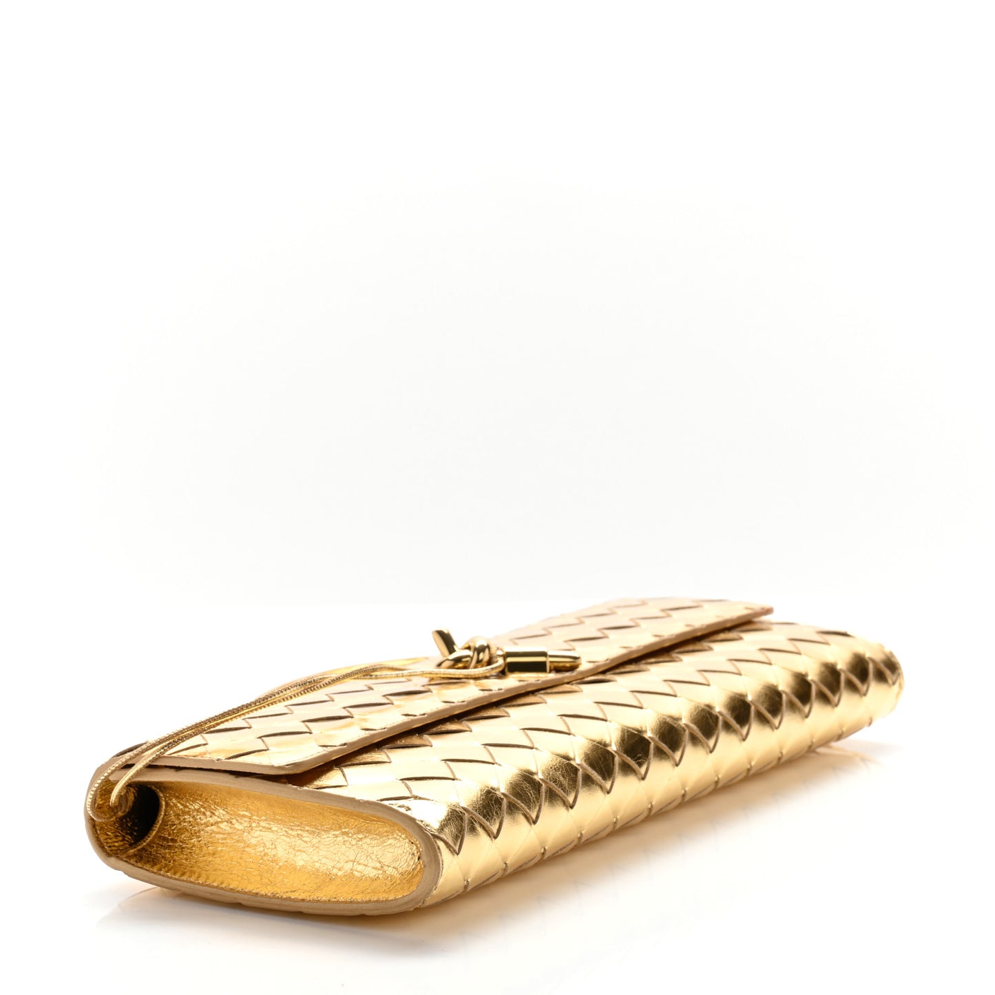 Metallic Lambskin Intrecciato Long Andiamo Top Handle Clutch Gold