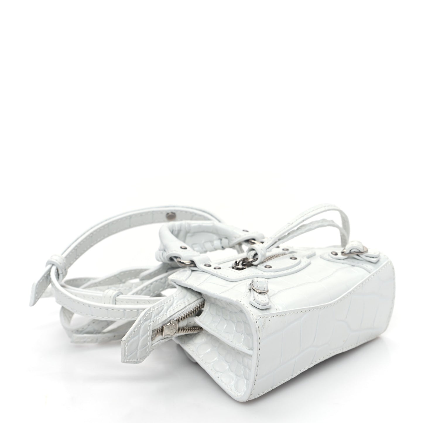 Extra Supple Calfskin Crocodile Embossed Neo Classic Silver Hardware Super Nano City Crossbody White