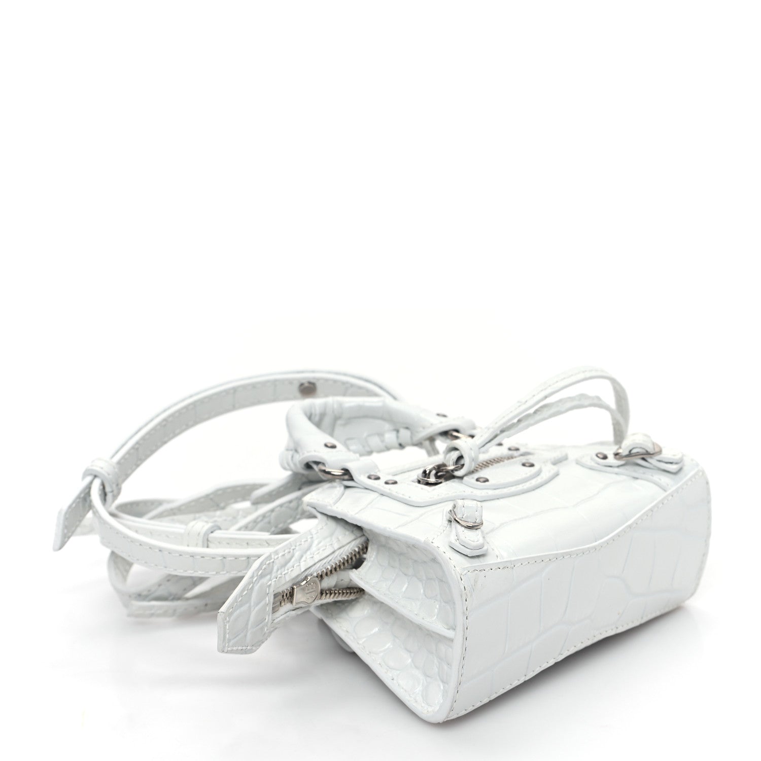 Balenciaga Extra Supple Calfskin Crocodile Embossed Neo Classic Silver Hardware Super Nano City Crossbody White 4 of 14