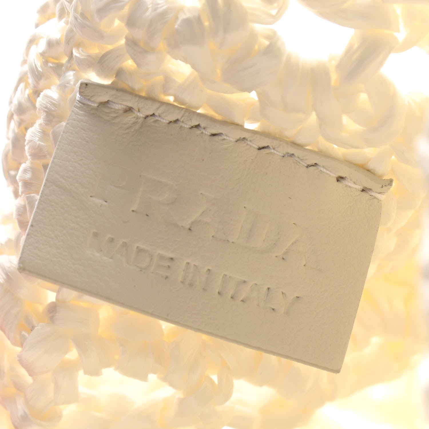 Prada Yarn Raffia Effect Crochet Logo Embroidered Tote Bag White 6 of 9