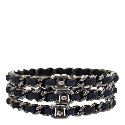 Chanel Lambskin Ruthenium Chain CC Bangle Bracelets Set of 3 Navy 1 of 4