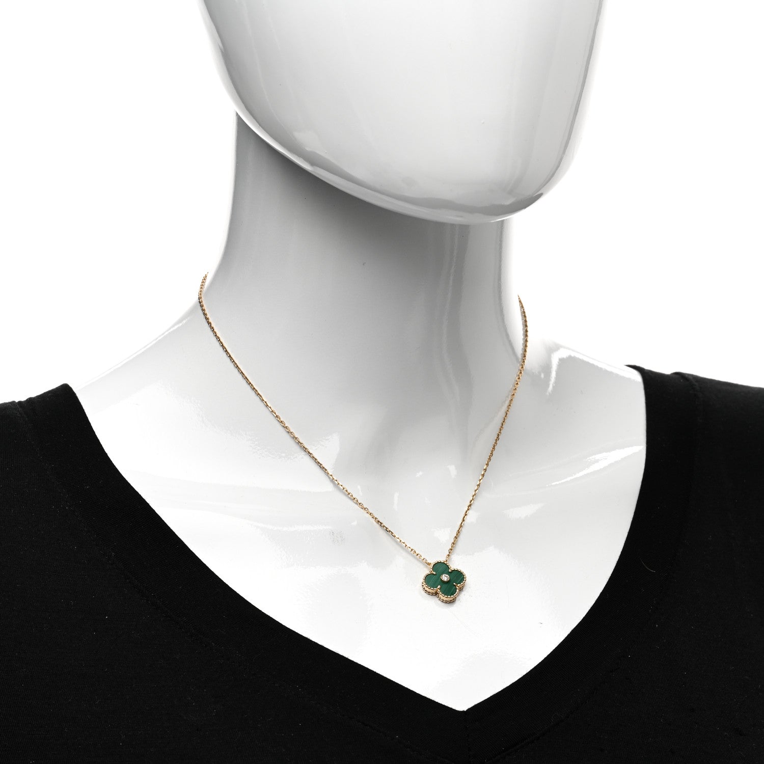 Van Cleef & Arpels 18K Yellow Gold Diamond Malachite Vintage Alhambra Pendant Necklace 2 of 6