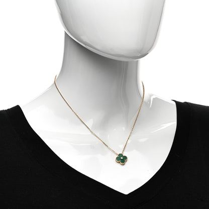 Van Cleef & Arpels 18K Yellow Gold Diamond Malachite Vintage Alhambra Pendant Necklace 2 of 6