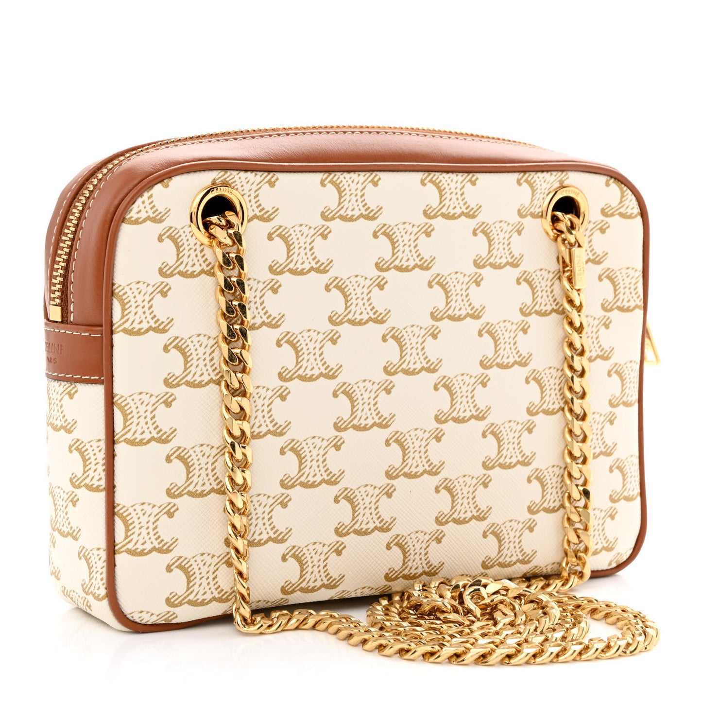 Calfskin Triomphe Canvas Small Patapans White