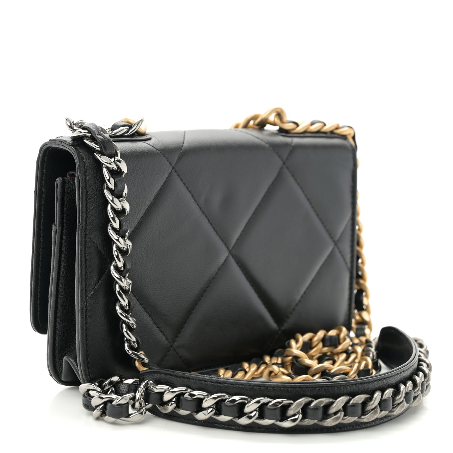 Lambskin Quilted Chanel 19 Wallet On Chain WOC Black