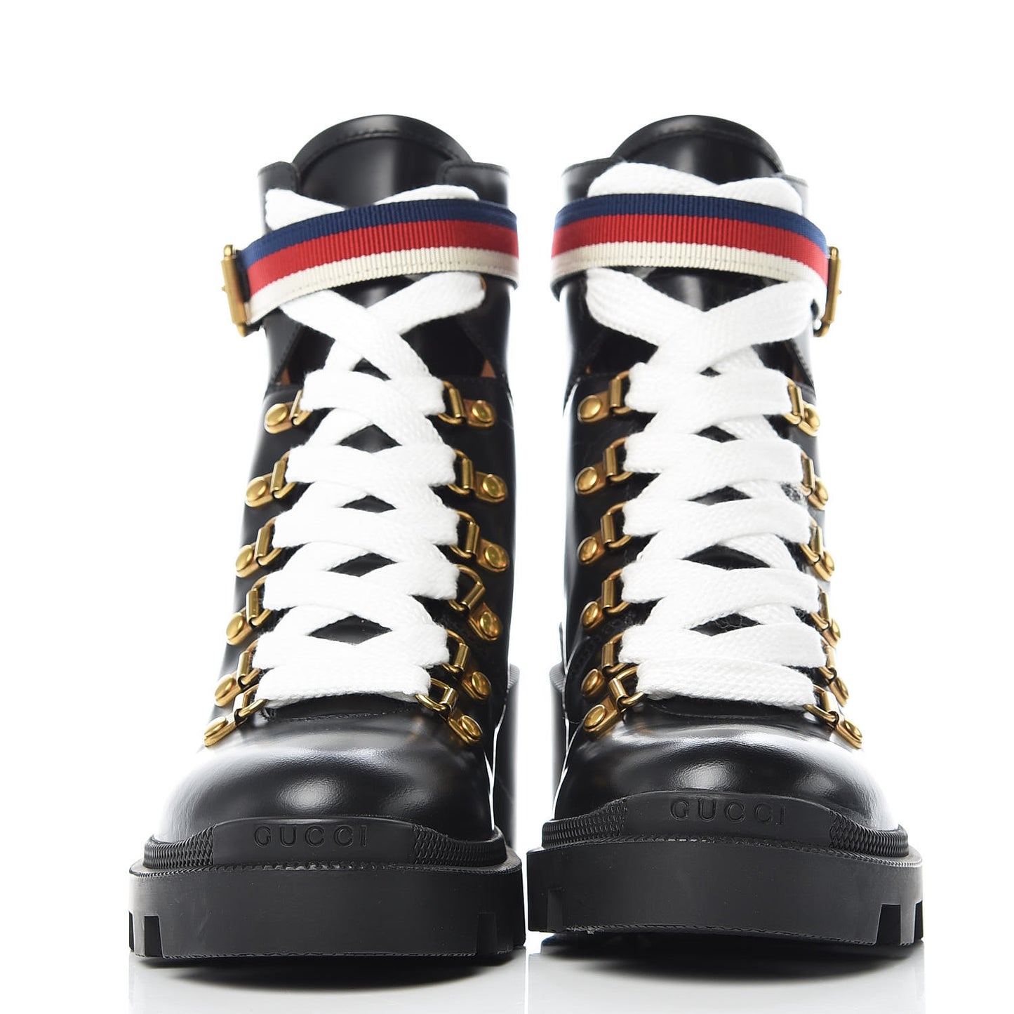 Calfskin Sylvie Web Lace Up Combat Boots 36 Black
