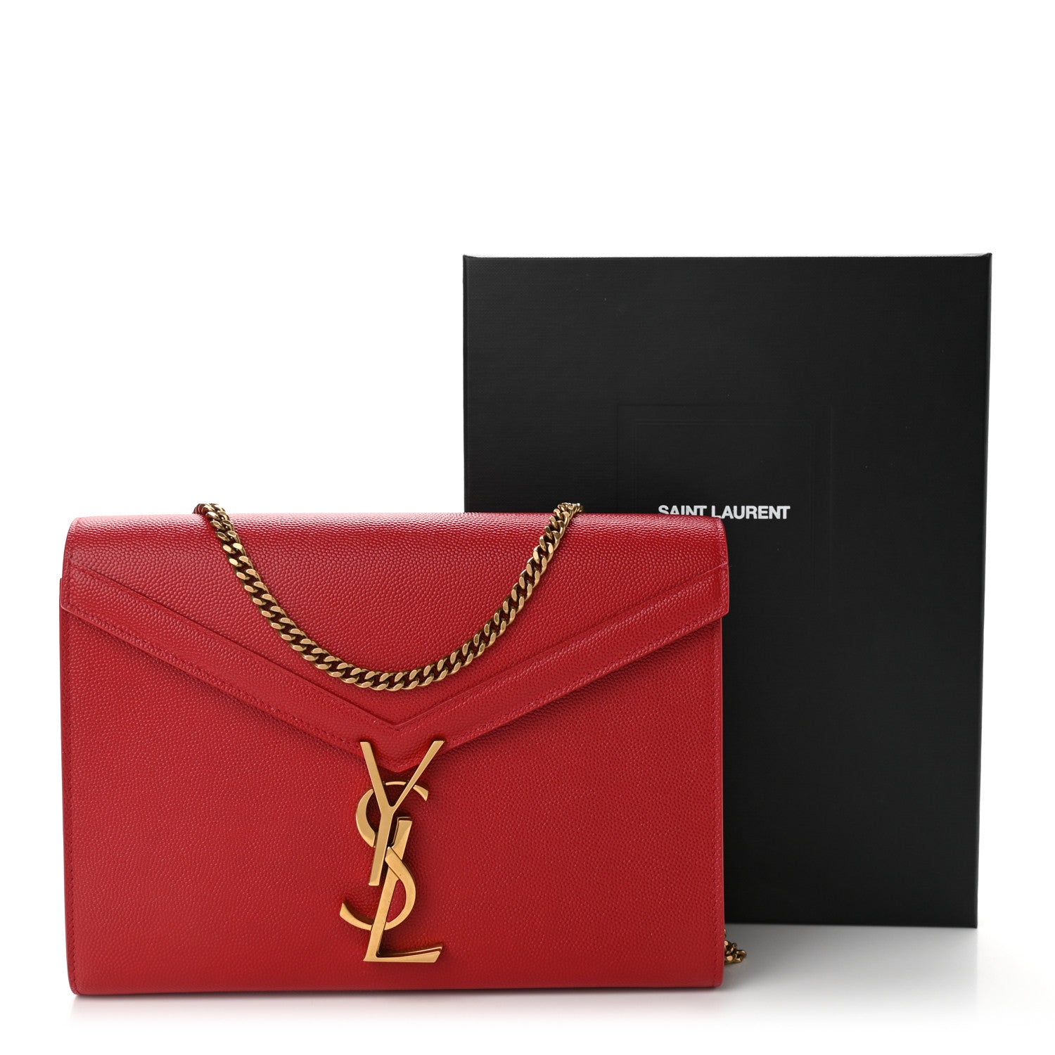 Saint Laurent Grain De Poudre Monogram Cassandra Chain Wallet Red 12 of 12