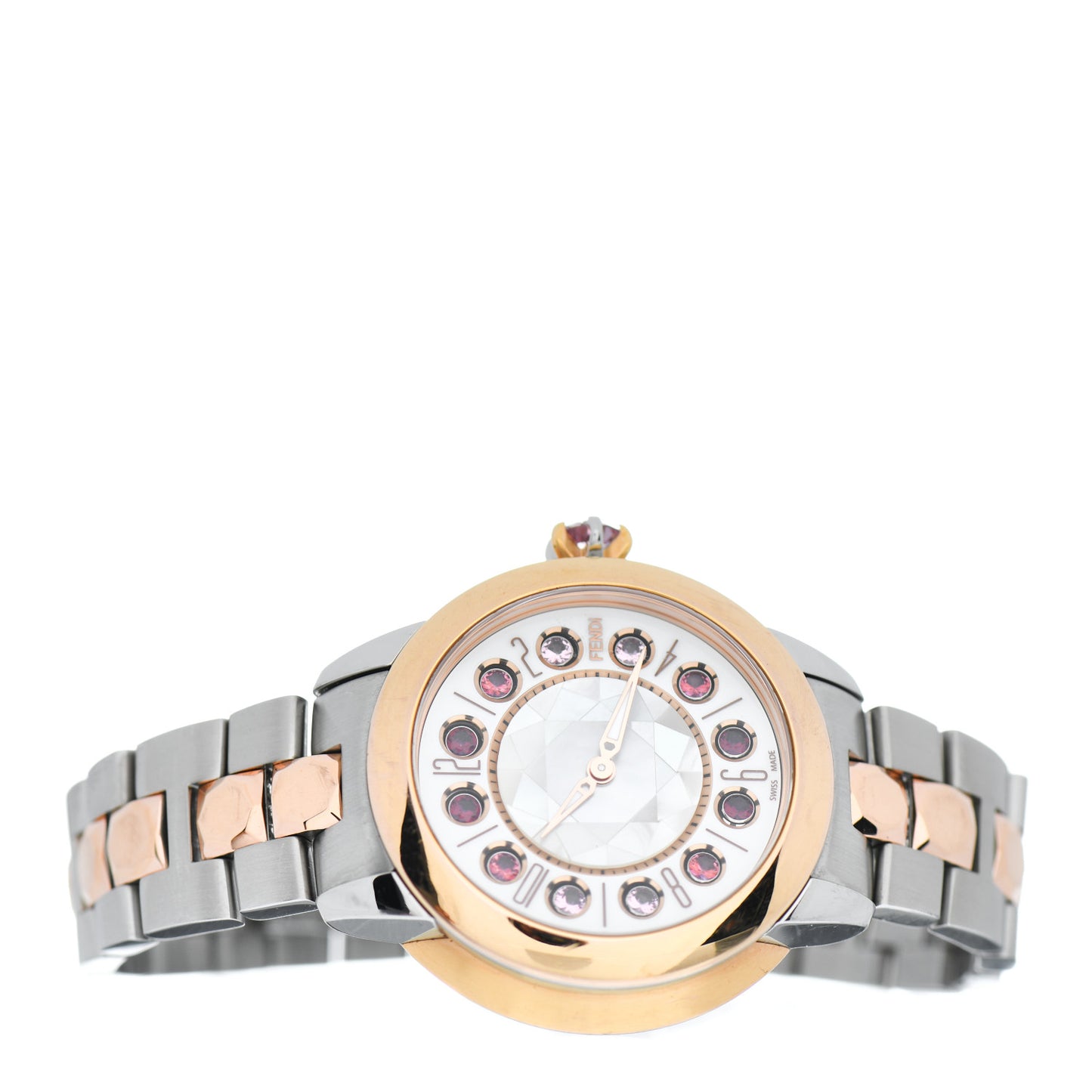 Stainless Steel Mother of Pearl Topaz Spinel 33mm Ishine Rotating Gem Two Tone Quartz Watch