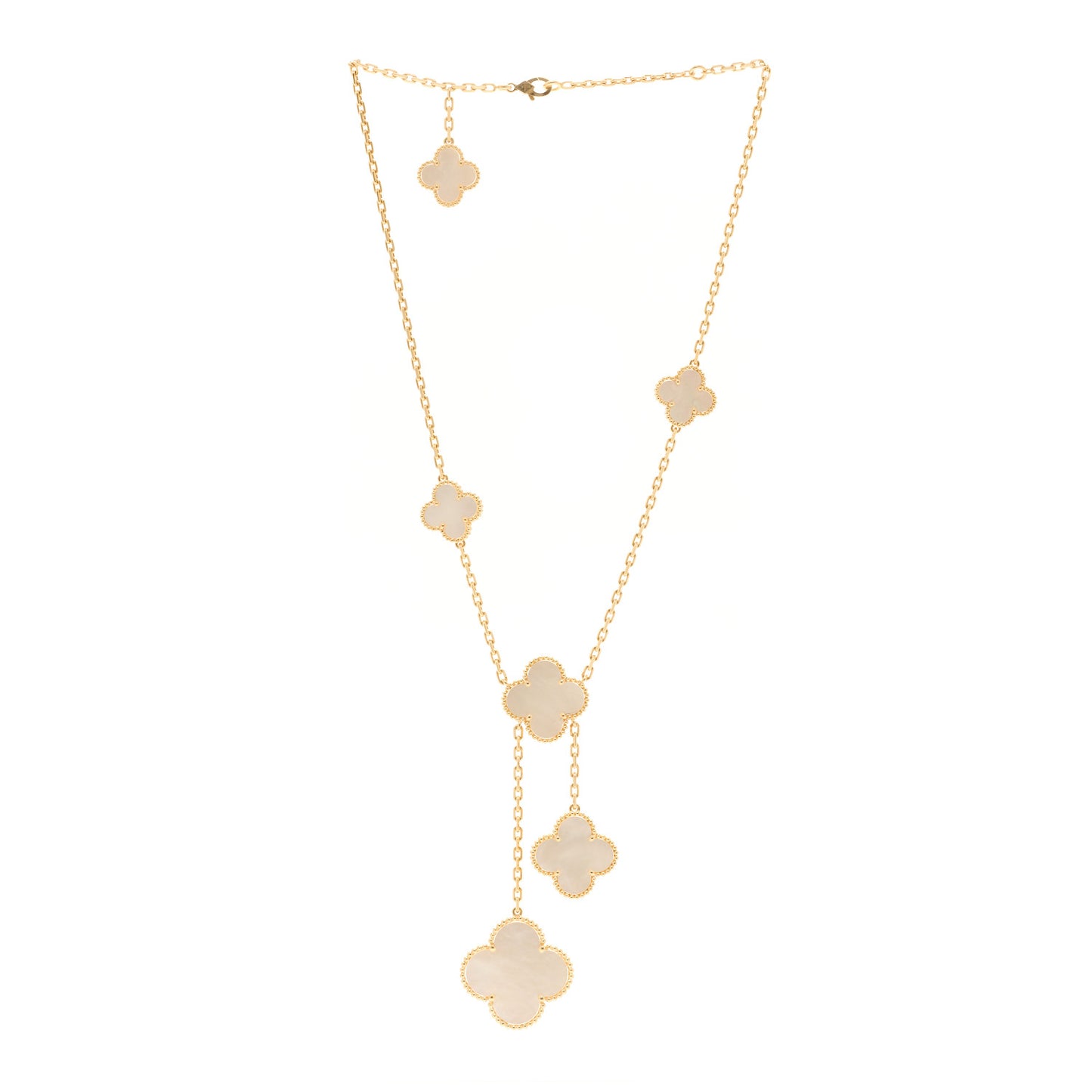 18K Yellow Gold Mother of Pearl 6 Motifs Magic Alhambra Necklace