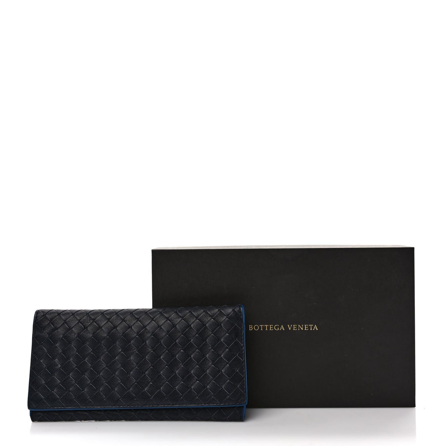 Nappa Intrecciato Continental Flap Wallet Black Blue