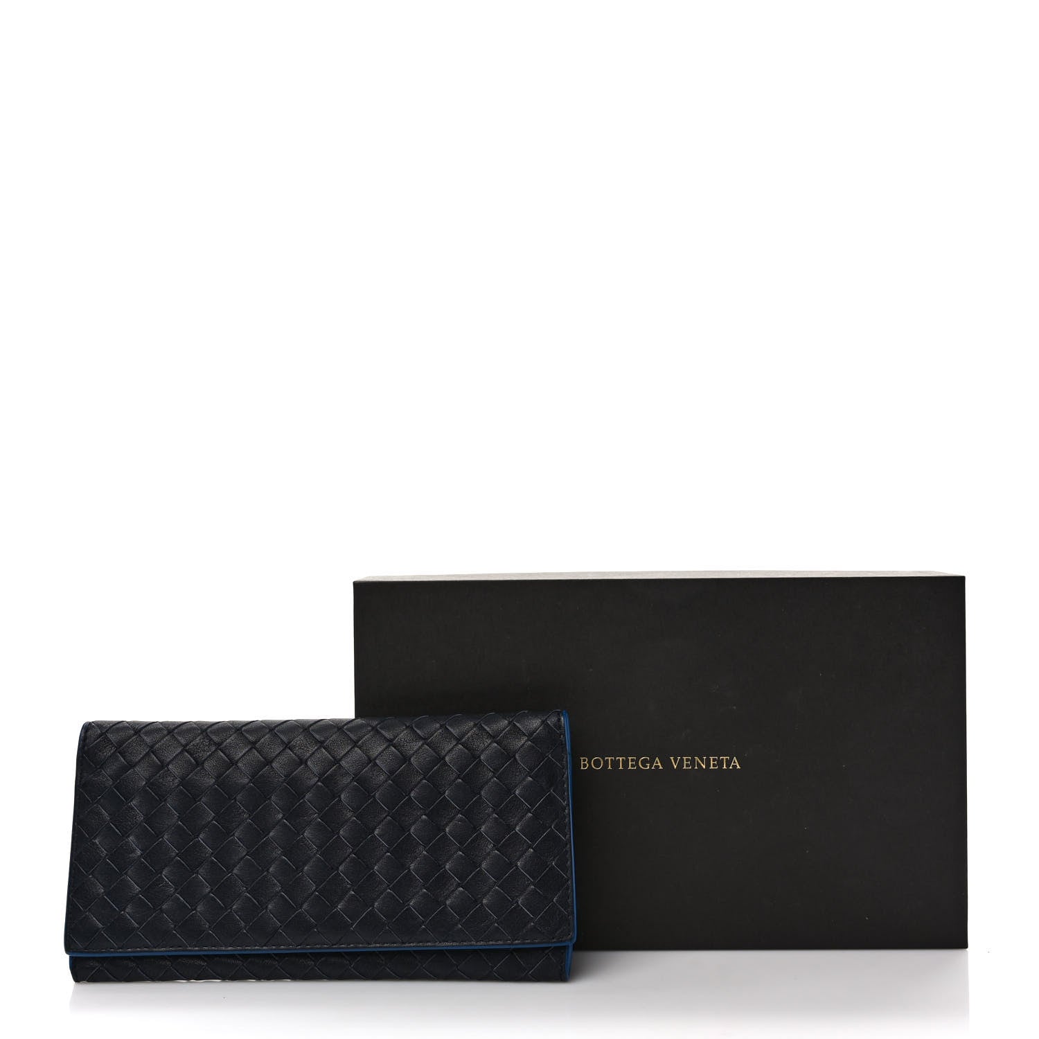 Bottega Veneta Nappa Intrecciato Continental Flap Wallet Black Blue 8 of 8
