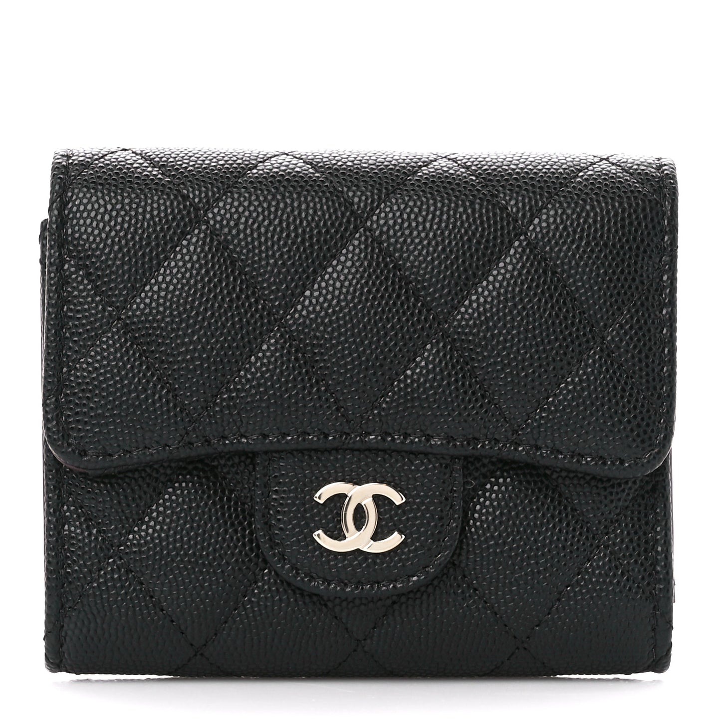 Caviar Quilted Compact Flap Wallet Black