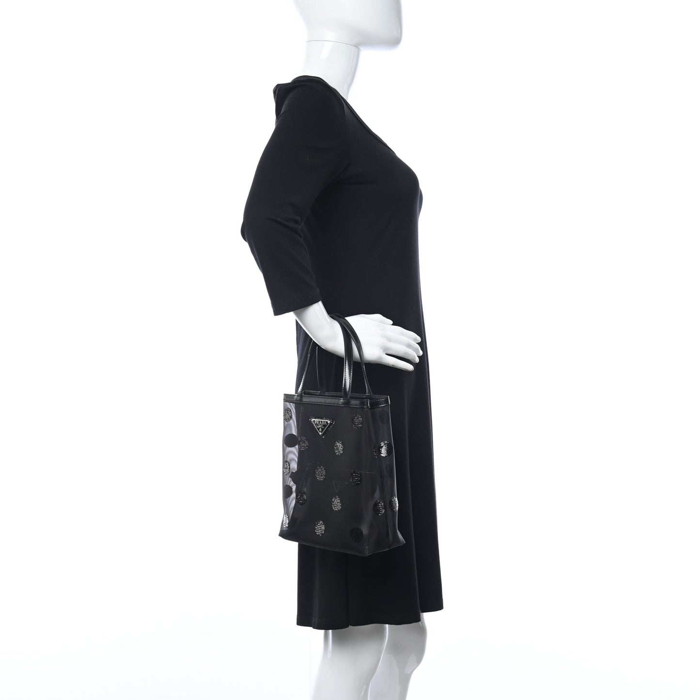 Mesh Sequin Polka-Dot Small Tote Bag Black