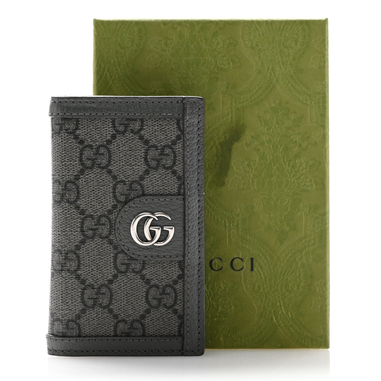 Gucci GG Supreme Monogram Textured Dollar Calfskin Ophidia Card Case Grey Black Graphite Grey 9 of 9