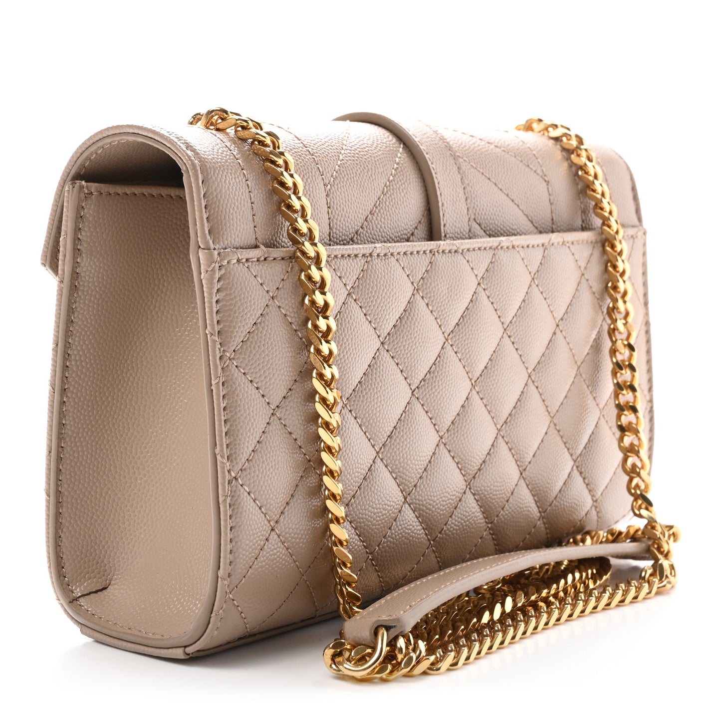Grain De Poudre Textured Mixed Matelasse Triquilt Small Monogram Satchel Dark Beige