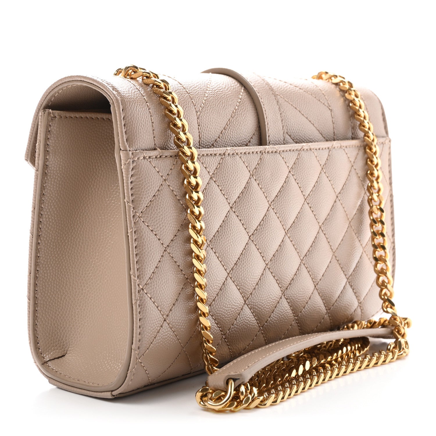 Saint Laurent Grain De Poudre Textured Mixed Matelasse Triquilt Small Monogram Satchel Dark Beige 3 of 9