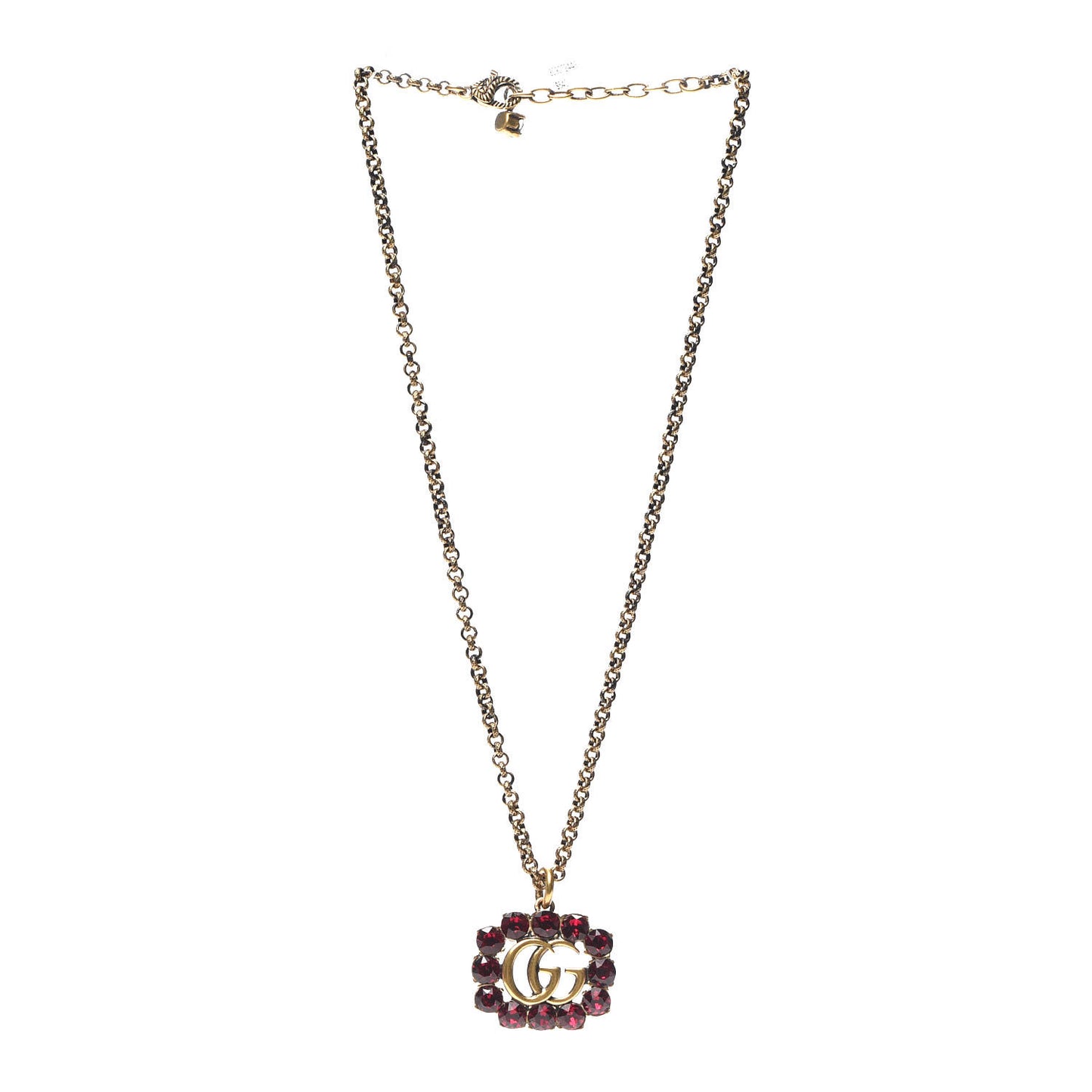Crystal Embellished Double G Necklace Red Aged Gold