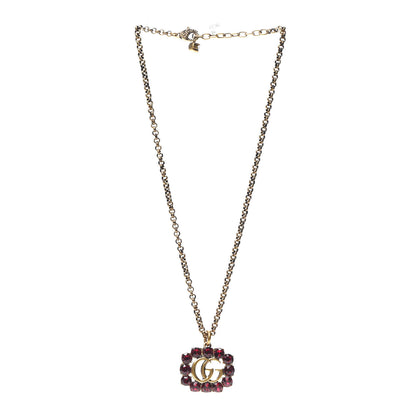 Gucci Crystal Embellished Double G Necklace Red Aged Gold 2 of 4