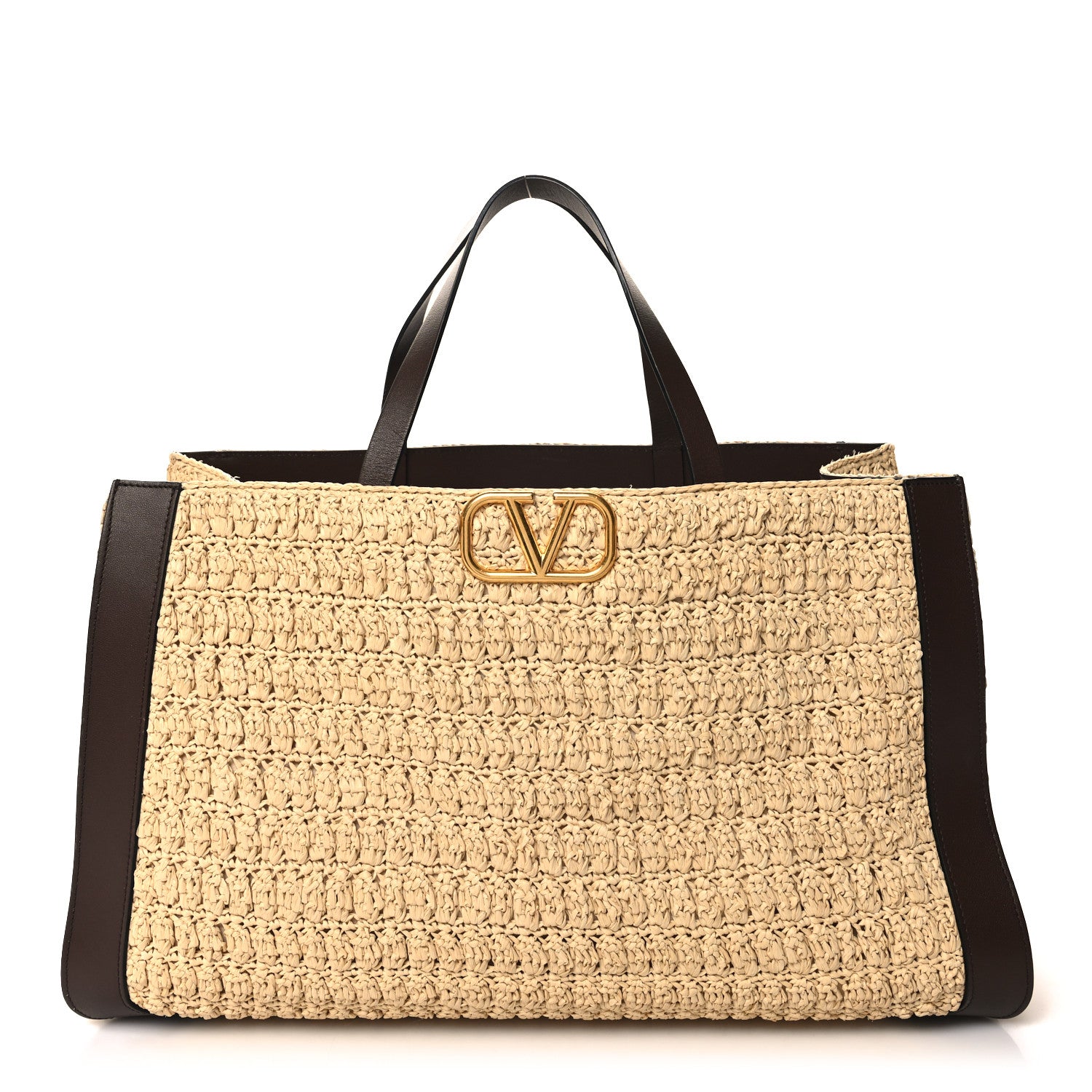 Valentino Garavani Raffia Calfskin Vlogo Tote Naturale Fondant 1 of 9