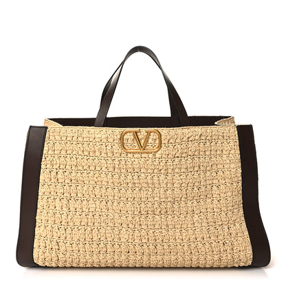 Valentino Garavani Raffia Calfskin Vlogo Tote Naturale Fondant 1 of 9