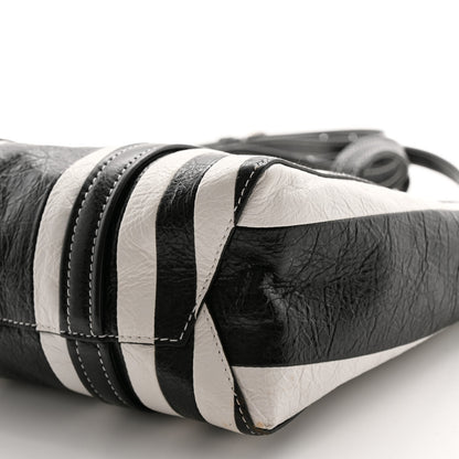 Balenciaga Agneau Arena Striped Patchwork Small Barbes East West Shopper Black White 9 of 9