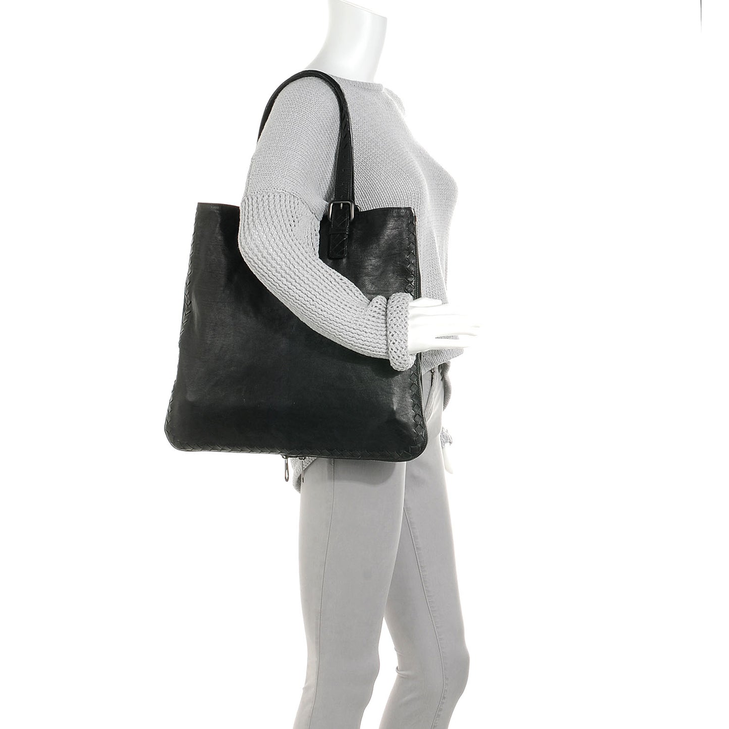 Light Calf Side Zip Medium Tote Nero Black