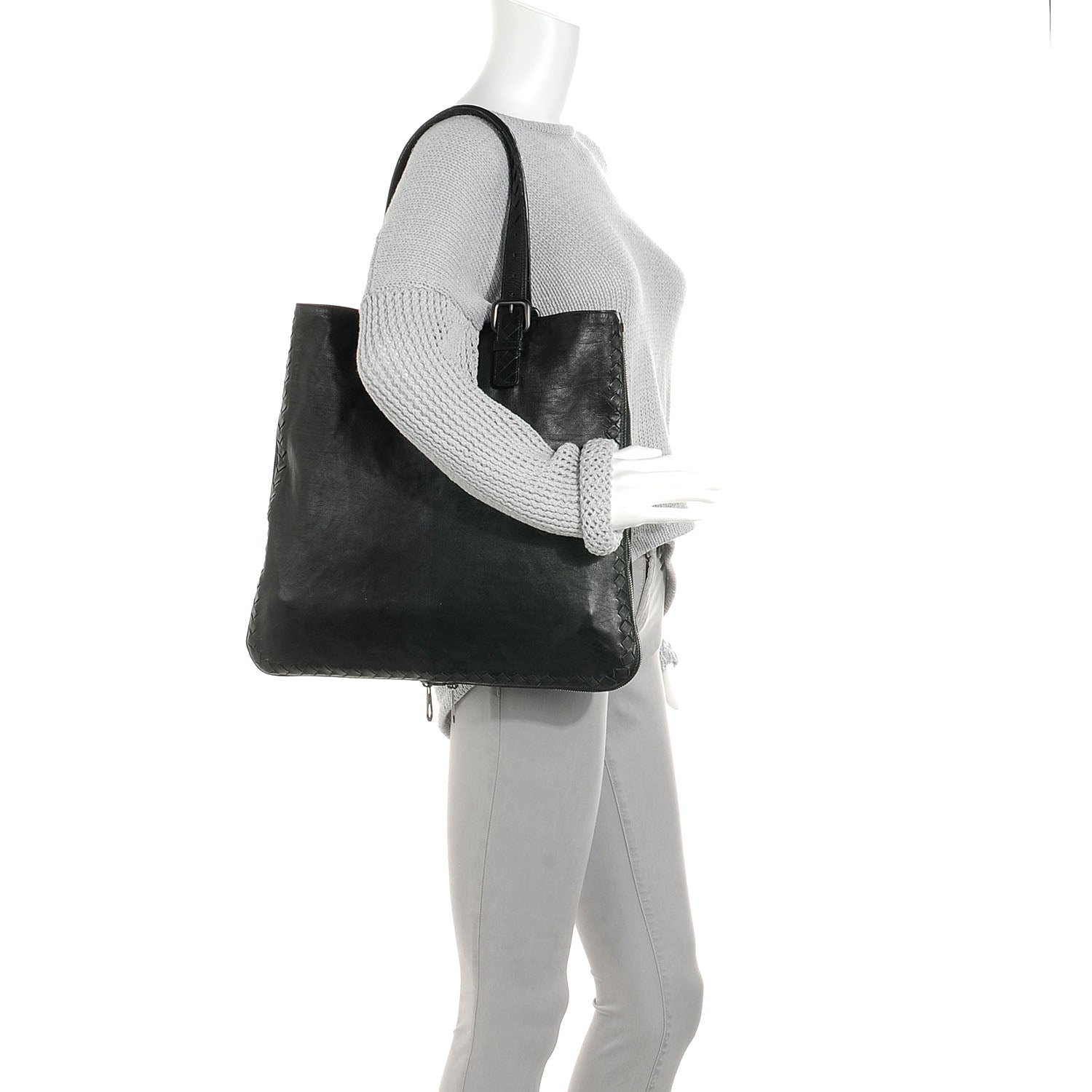 Bottega Veneta Light Calf Side Zip Medium Tote Nero Black 2 of 8