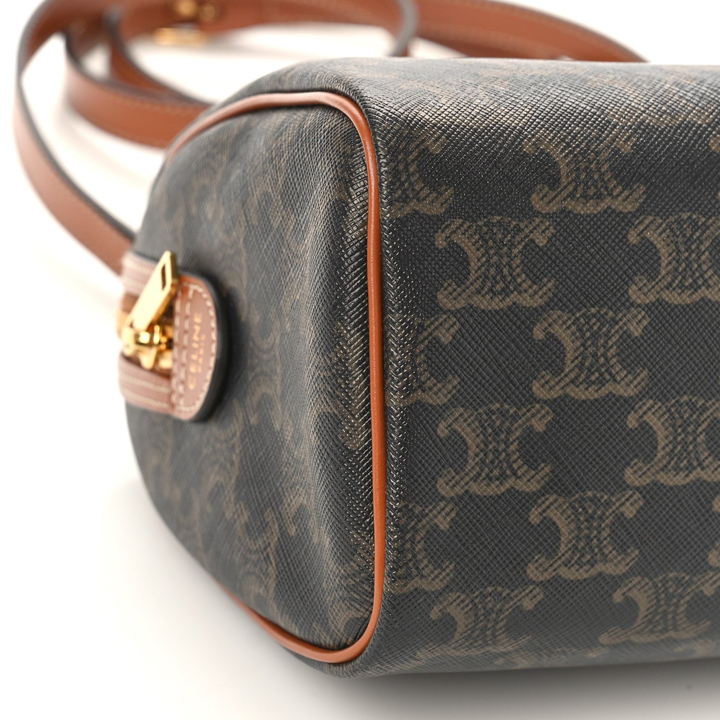 Triomphe Canvas Calfskin Small Boston Bag Tan