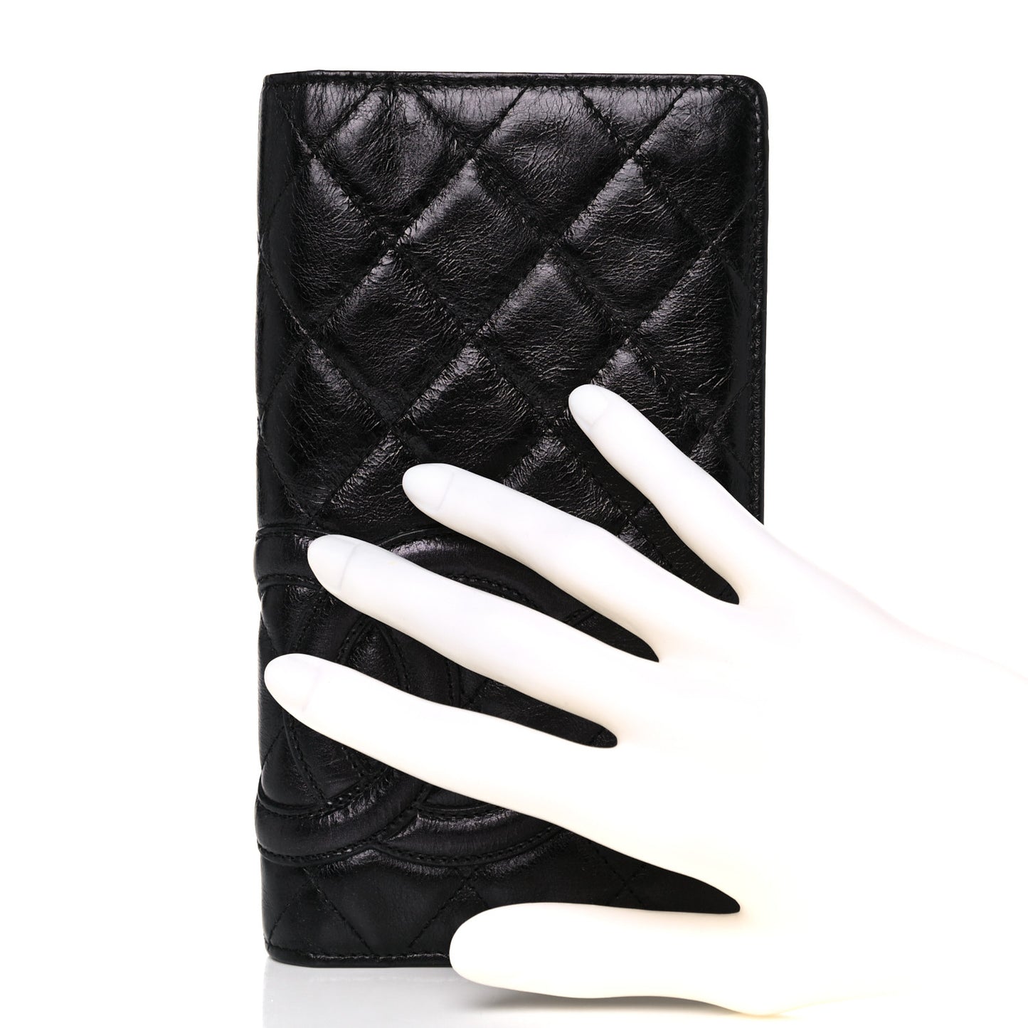 Aged Calfskin Quilted Cambon Yen Wallet Black