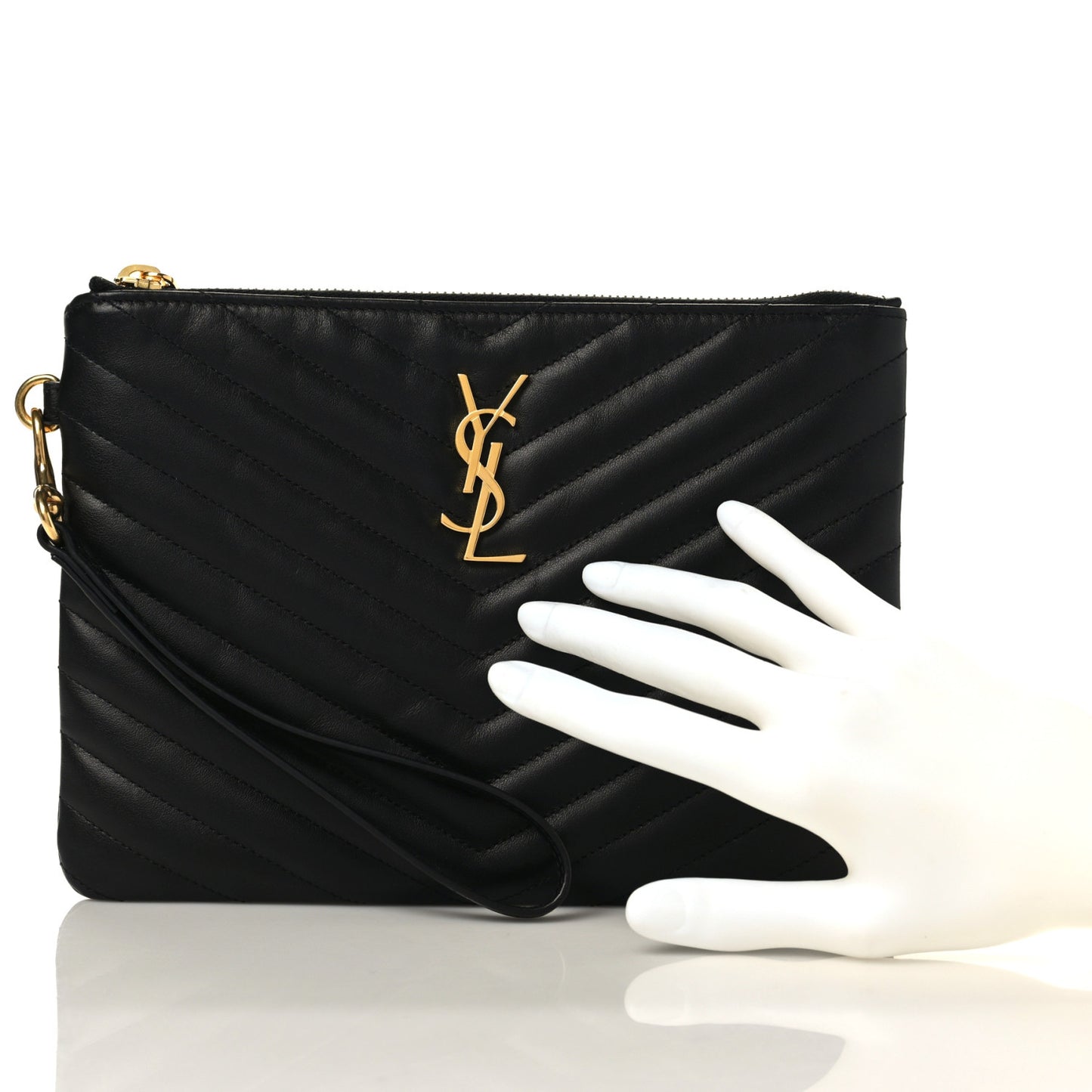 Calfskin Matelasse Chevron Monogram A5 Wristlet Black