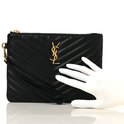 Saint Laurent Calfskin Matelasse Chevron Monogram A5 Wristlet Black 2 of 8