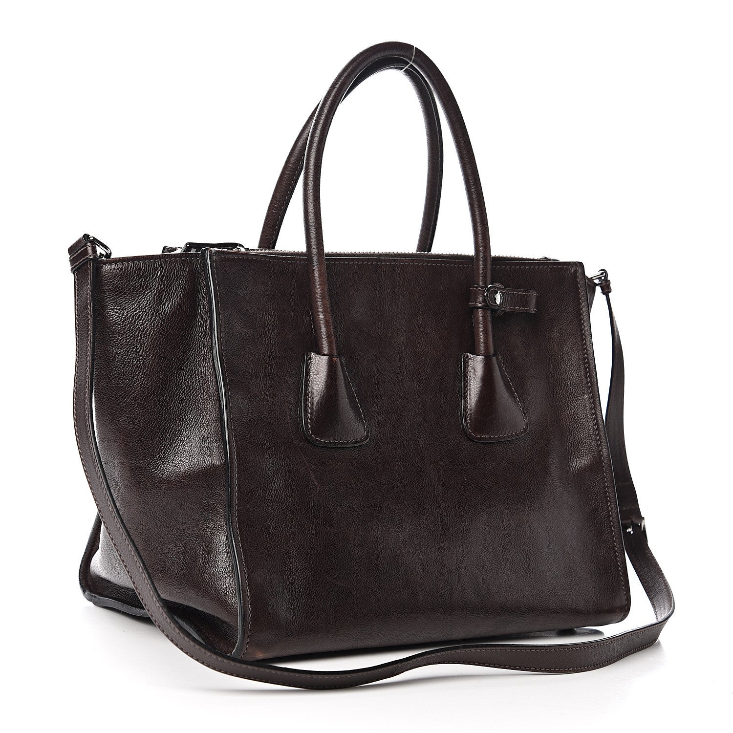 Prada Glace Calfskin Twin Pocket Tote Moro 2 of 13