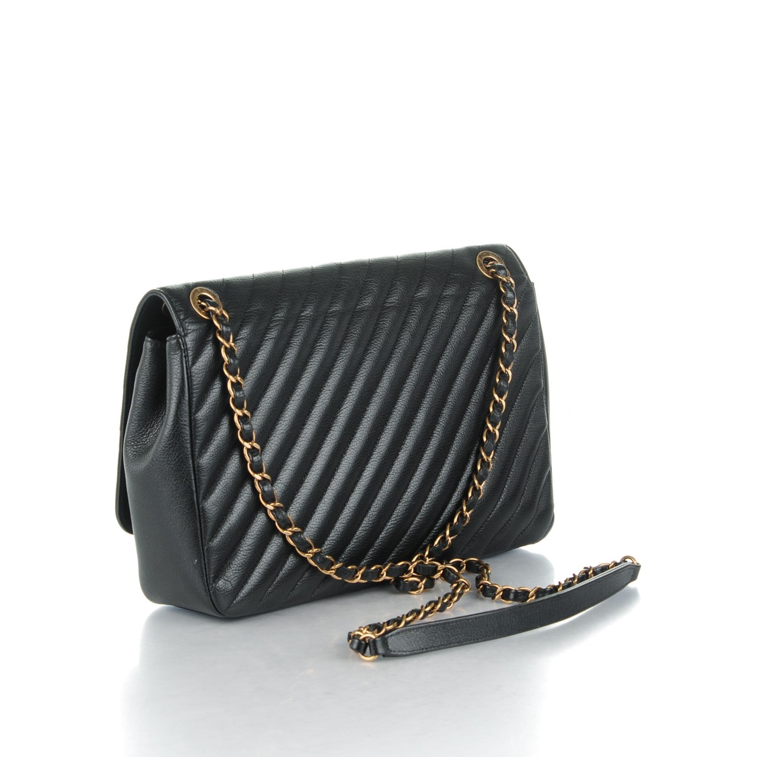 Chanel Shiny Goatskin Diagonal Quilted Medium Flap Black 3 of 8