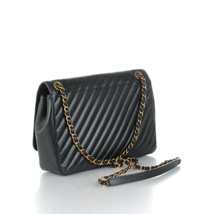 Chanel Shiny Goatskin Diagonal Quilted Medium Flap Black 3 of 8