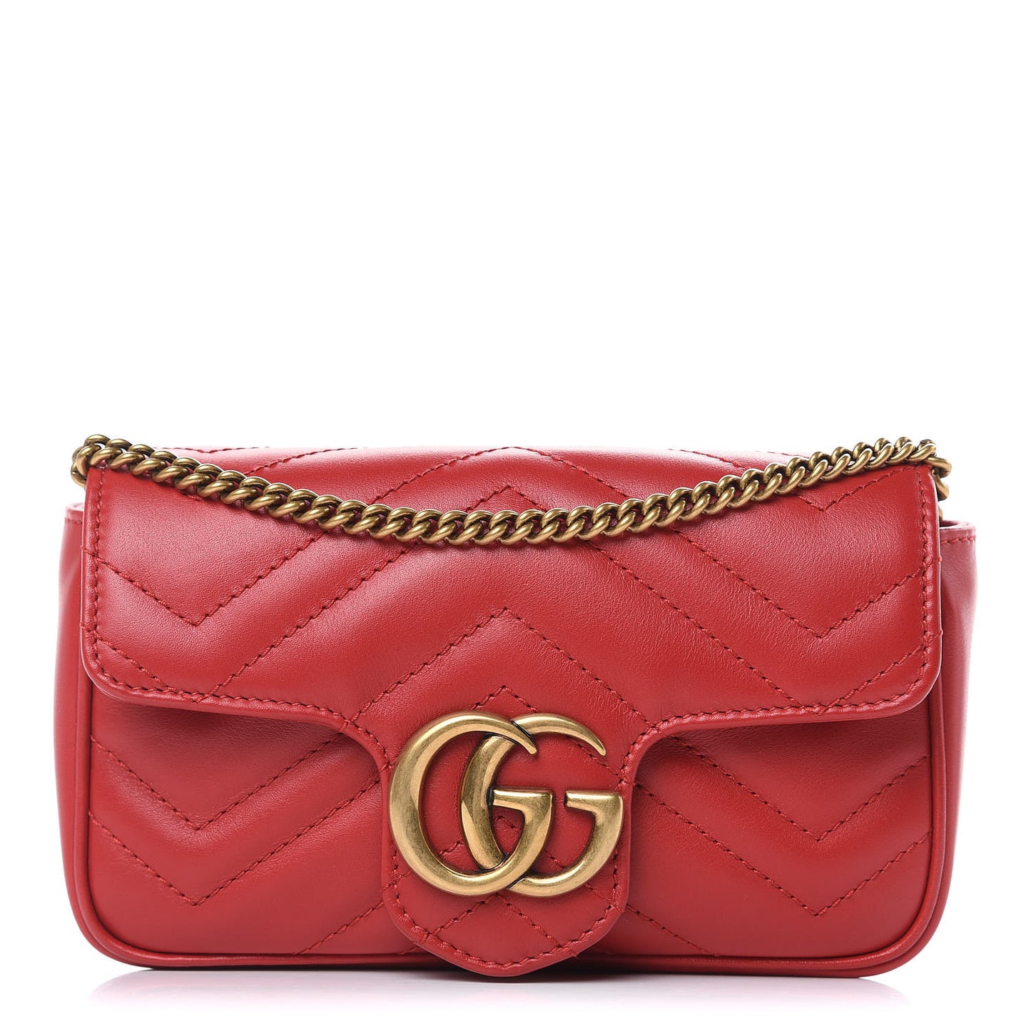 Calfskin Matelasse Super Mini GG Marmont Shoulder Bag Hibiscus Red