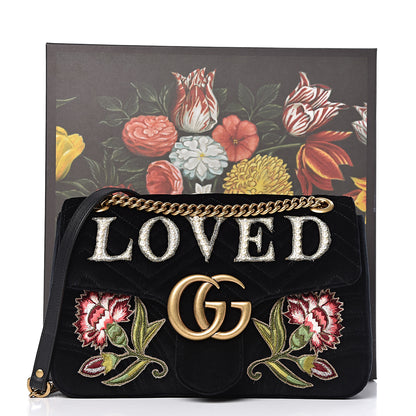 Gucci Velvet Matelasse Loved Embroidered Medium GG Marmont Shoulder Bag Black 11 of 11