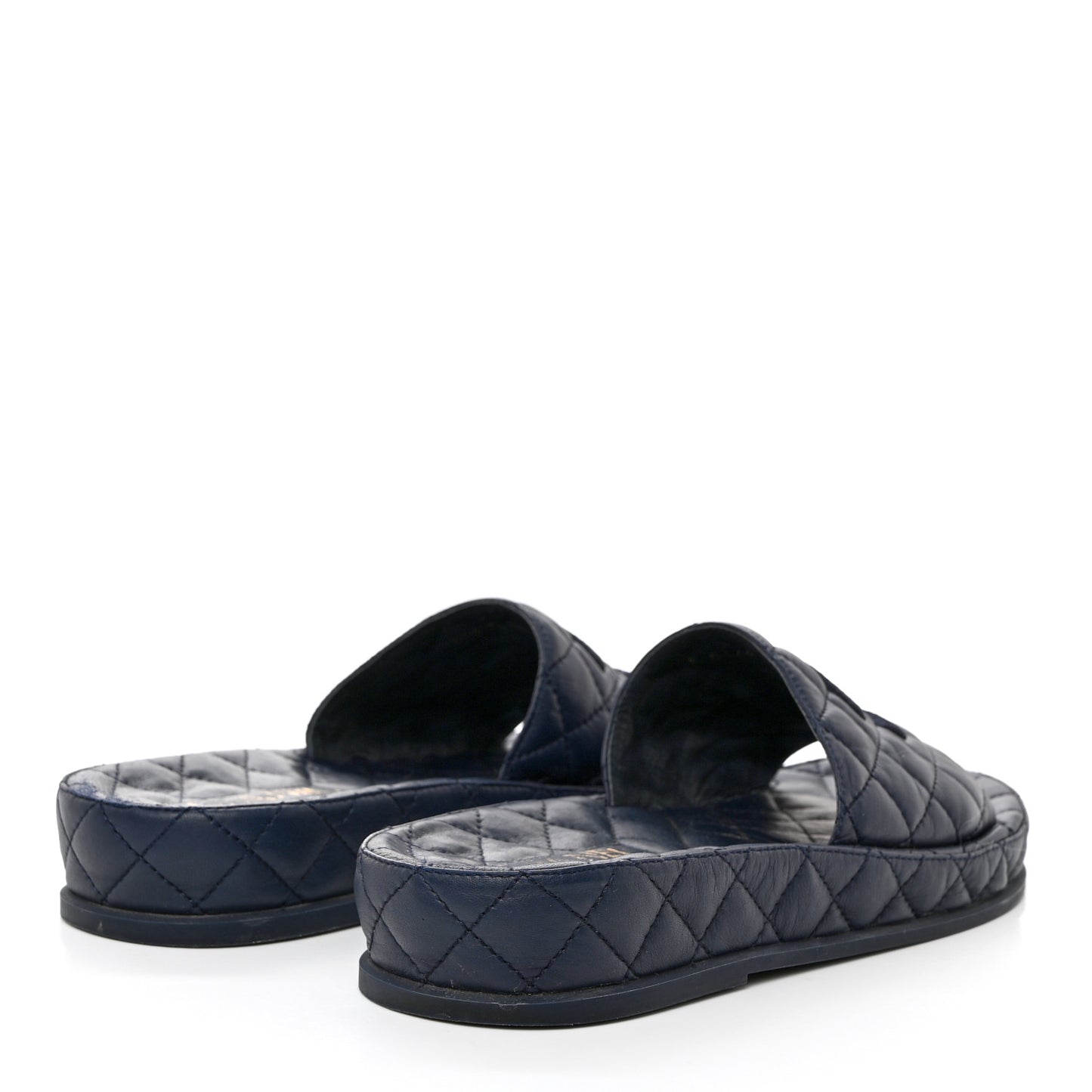 Lambskin Quilted CC Mules Sandals 39 Navy Blue