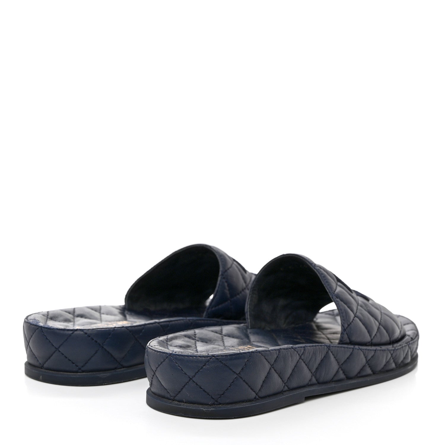Chanel Lambskin Quilted CC Mules Sandals 39 Navy Blue 3 of 10