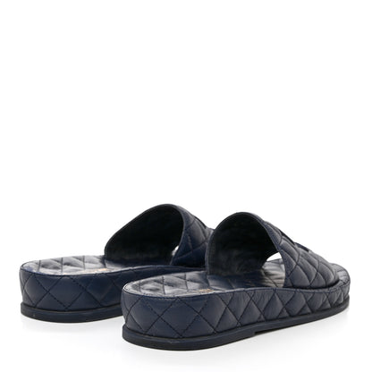 Chanel Lambskin Quilted CC Mules Sandals 39 Navy Blue 3 of 10