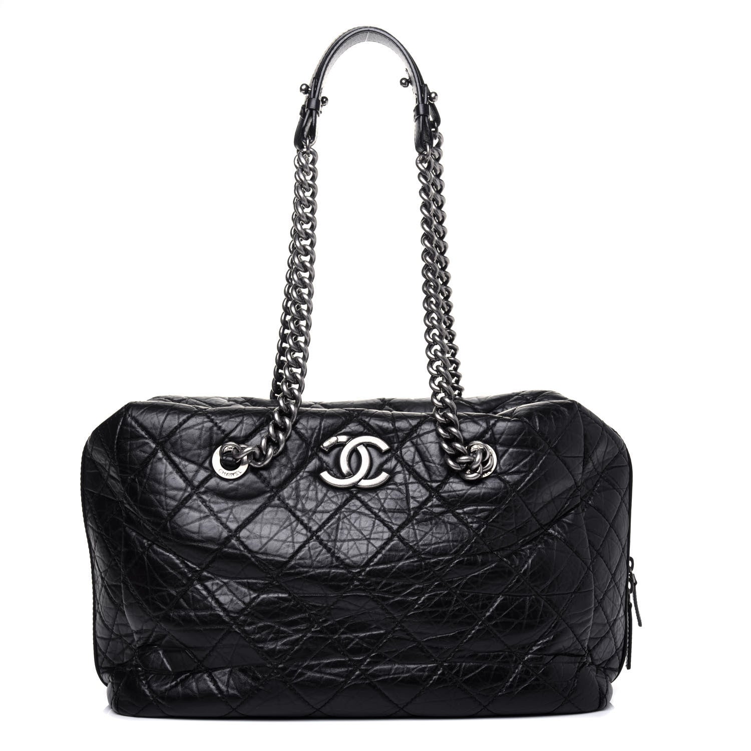 Chanel Aged Calfskin Quilted Large Secret Tag Bowling Bag Black 1 of 27