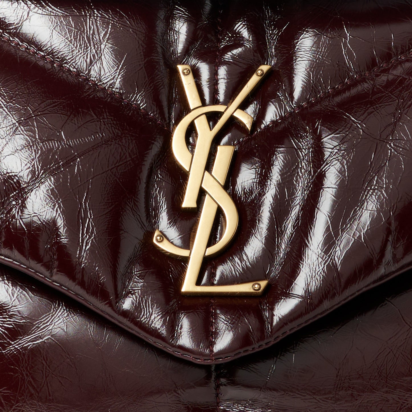 Patent Lambskin Quilted Medium Loulou Puffer Monogram Chain Satchel Barolo Red